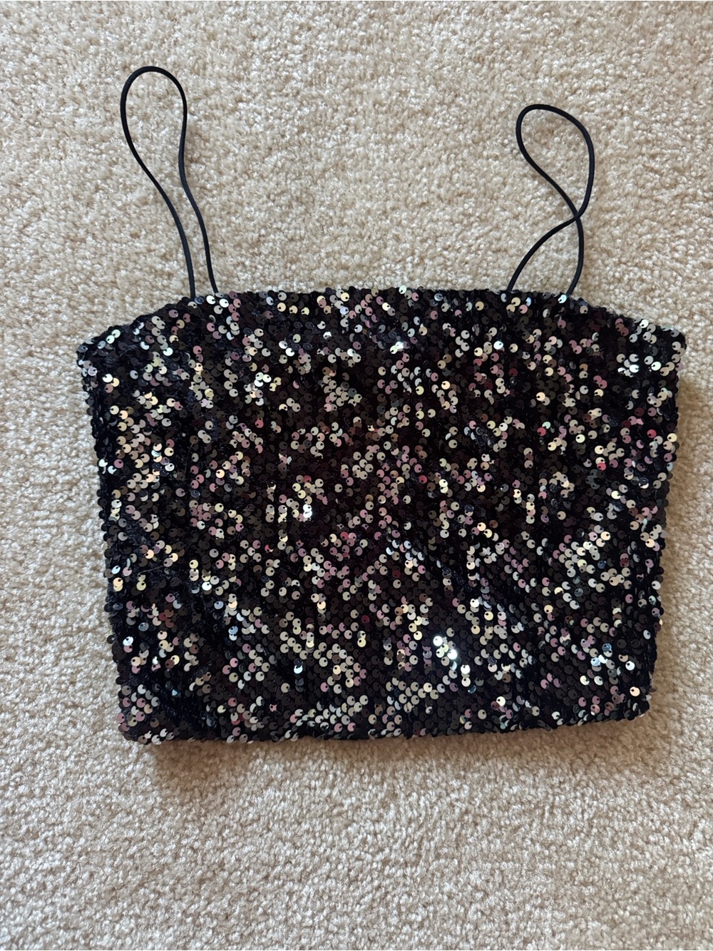 Garage Black Sequin Spaghetti-Strap Going Out Top.